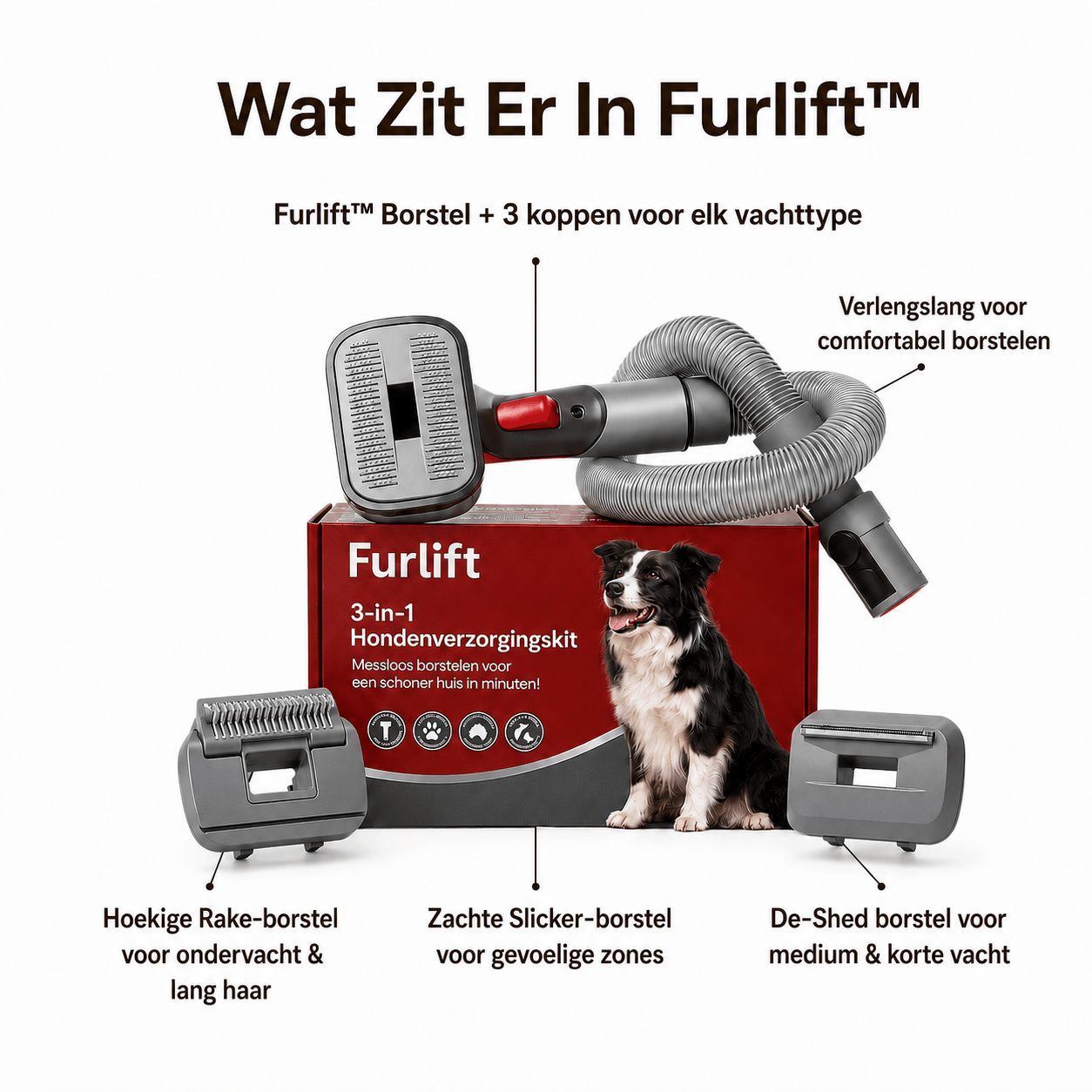 Furlift™ 3-in-1 Hondenborstelset met Stofzuigfunctie